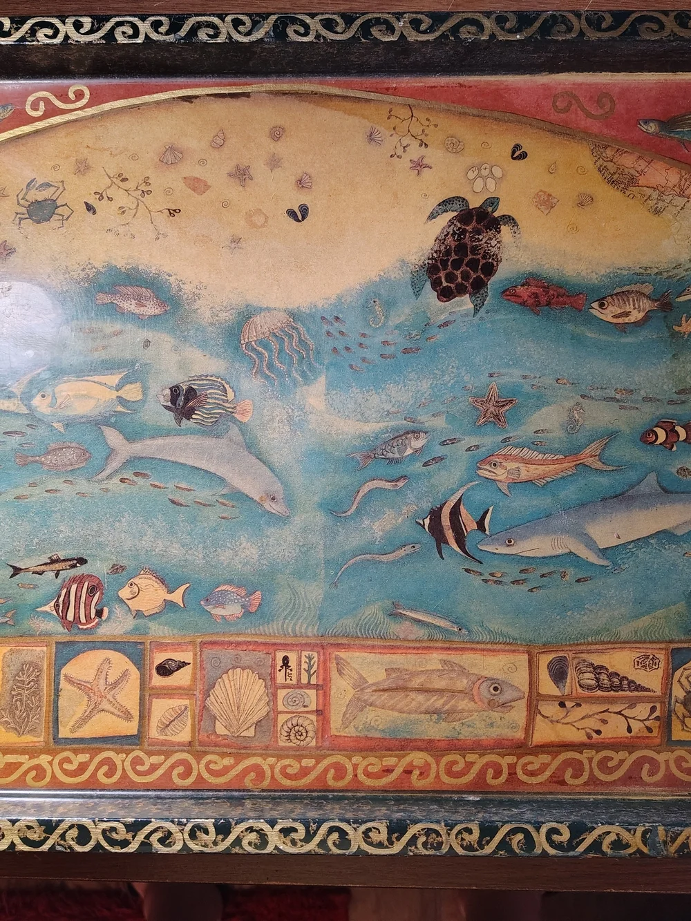 Sea Life Decorative Serving Tray - Blue/Tan